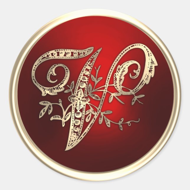Gold and Red Monogram V Envelope Seal (Front)