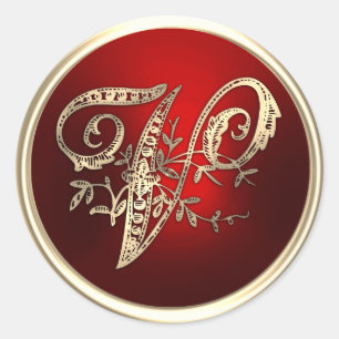 Gold and Red Monogram V Envelope Seal