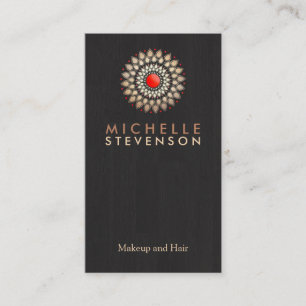 Gold and Red Motif Wood Grain Look Black Cool Business Card