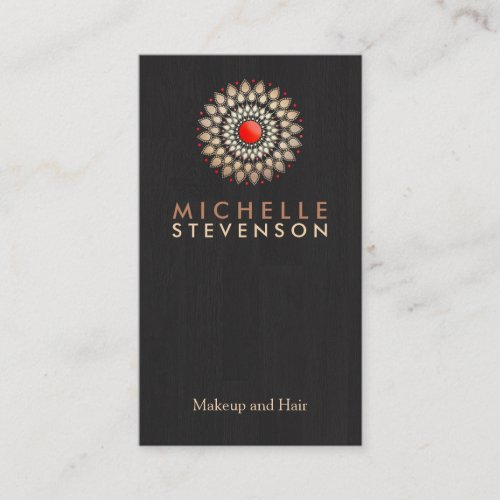 Gold and Red Motif Wood Grain Look Black Cool Business Card Template