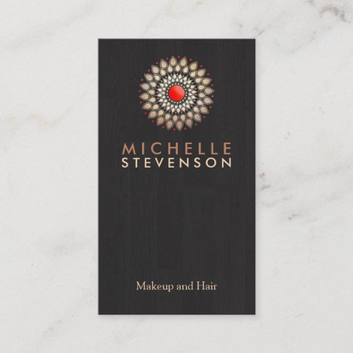 Customizable Gold and Red Motif Wood Grain Look Black Cool Business Card Template