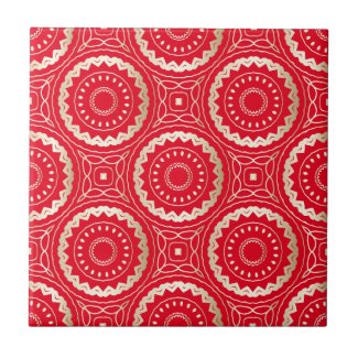Gold And Red Ornate Mandala Oriental Royal Pattern Ceramic Tile