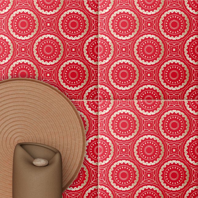 Gold And Red Ornate Mandala Oriental Royal Pattern Ceramic Tile (Creator Uploaded)