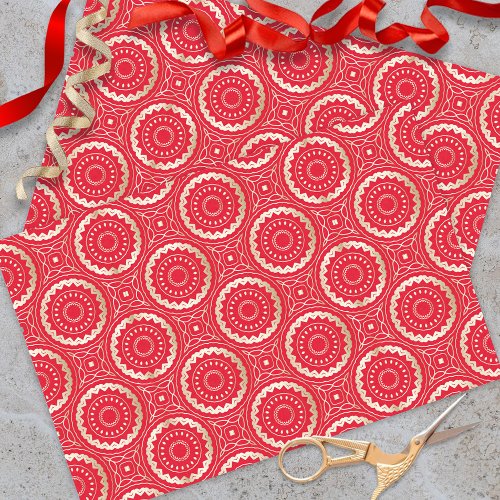 Gold And Red Ornate Mandala Oriental Royal Pattern Tissue Paper