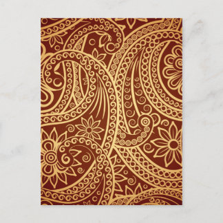 Gold and red paisley pattern postcard