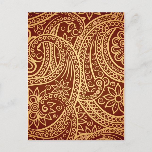 Gold and red paisley pattern postcard (Front)