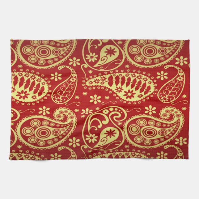 Gold And Red Paisley Pattern Towel (Horizontal)