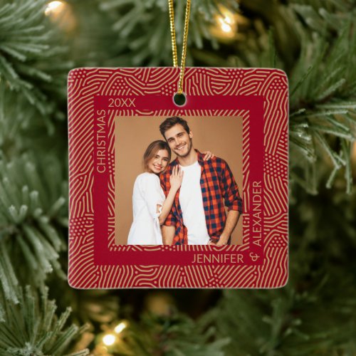 Gold and Red Photo Ceramic Ornament
