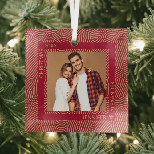 Gold and Red Photo Glass Ornament