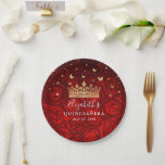Gold and Red Quinceanera Birthday Party Template P Paper Plates<br><div class="desc">Looking for elegant party supplies to celebrate a gold and red quinceanera or another big day? Create your own personalized paper plates using a beautiful floral DIY template that you can add a custom name, date, and occasion to. Since all text is editable, you can optionally include a thank you...</div>