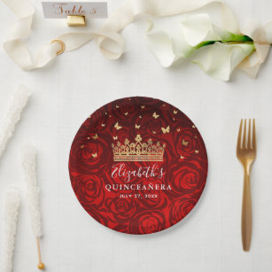 Gold and Red Quinceanera Birthday Party Template P Paper Plates