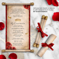 Gold and Red Quinceanera DIY Scroll Invitations