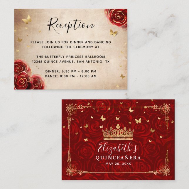 Gold and Red Rose Parchment Elegant Details Enclosure Card (Front/Back)