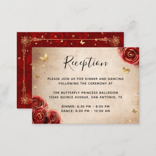 Gold and Red Rose Parchment Elegant Details Enclosure Card