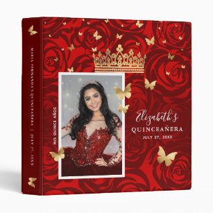 Gold and Red Rose Photo Album Guestbook 3 Ring Binder