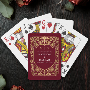Gold and Red Royal Sword Shield Wedding Favor Poker Cards
