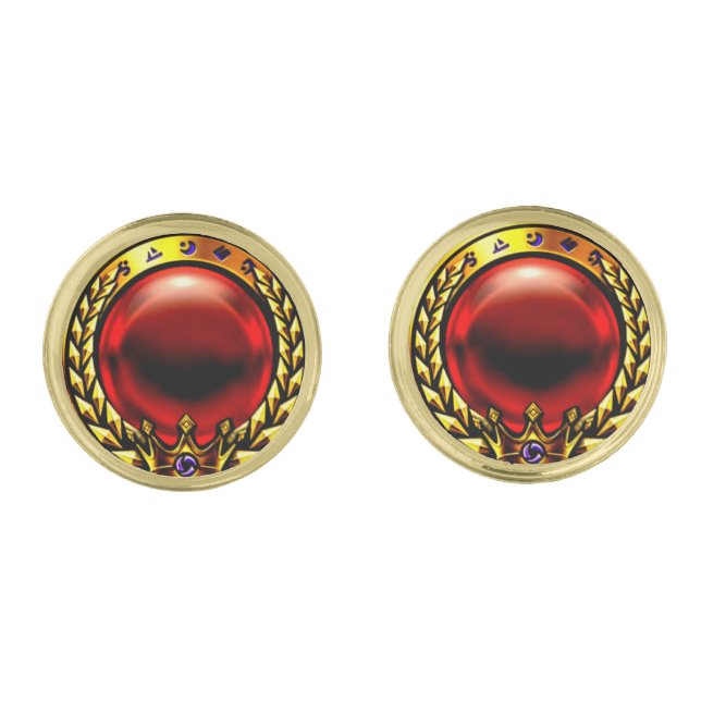 Gold and Red Shield & Crown Cufflinks (Front)