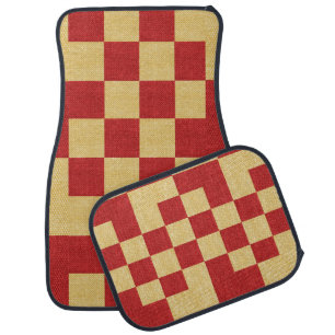 Gold And Red Squares Pattern Car Floor Mat