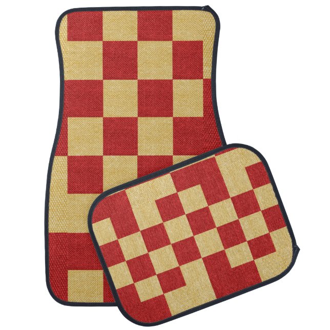 Gold And Red Squares Pattern Car Floor Mat (Set)