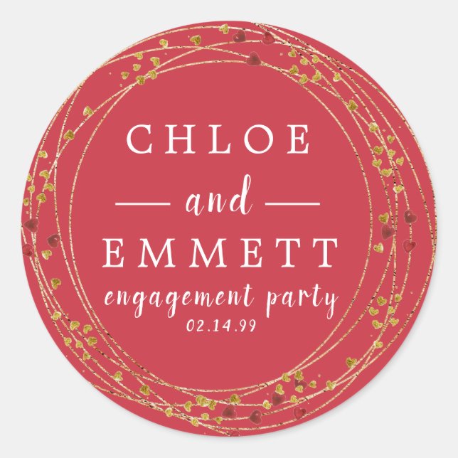 Gold and Red Star Engagement Party Envelope Seal (Front)