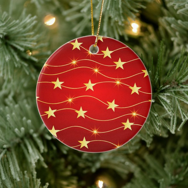 Gold and Red stars Christmas Ceramic Ornament (Tree)