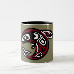 Gold and Red Tribal Dolphin Pattern Two-Tone Coffee Mug