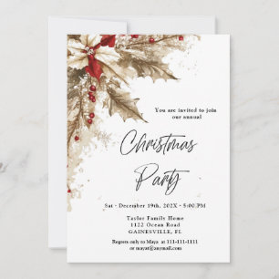 Gold and Red Vintage Christmas Party Invitation
