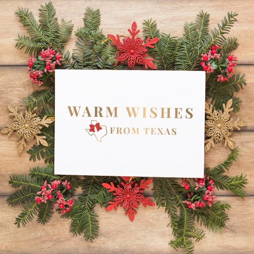 Gold and Red Warm Wishes From Texas Holiday Card