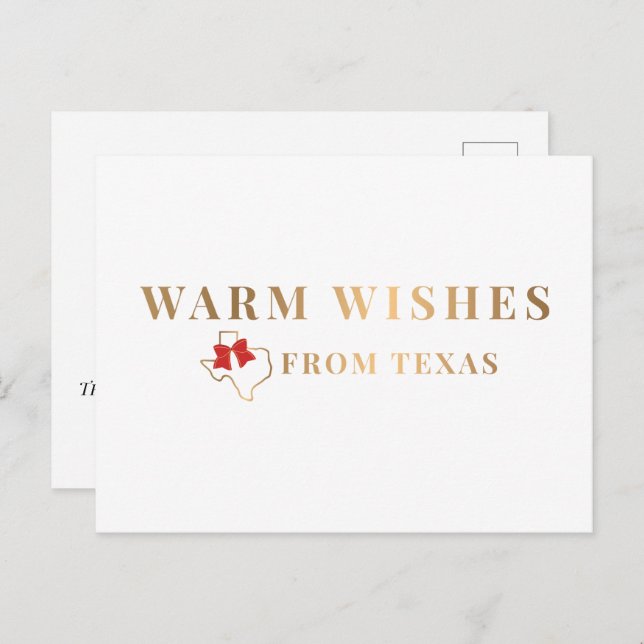 Gold and Red Warm Wishes From Texas Postcard (Front/Back)