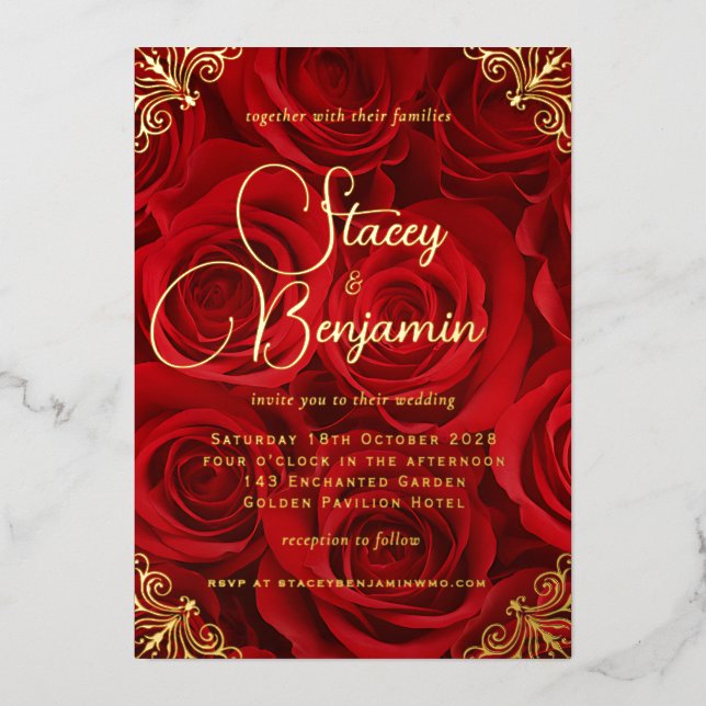 Gold and Red Wedding Invitation in Gold Foil Foil  Foil Invitation (Front)