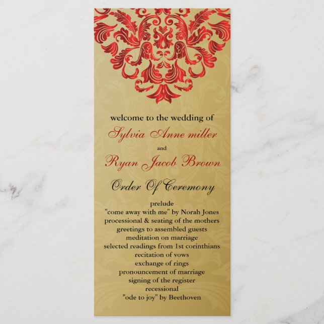gold and red Wedding program (Front)