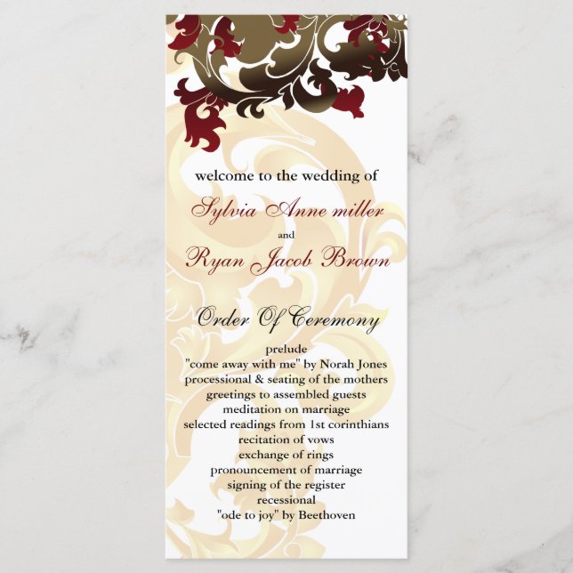 gold and red Wedding program (Front)