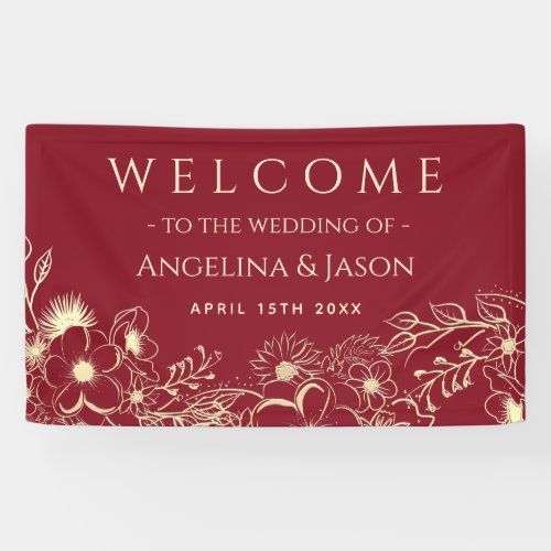 Gold And Red Welcome Wedding Banner