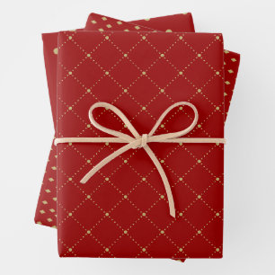 Gold and Red Wrapping Paper Flat Sheet Set of 3