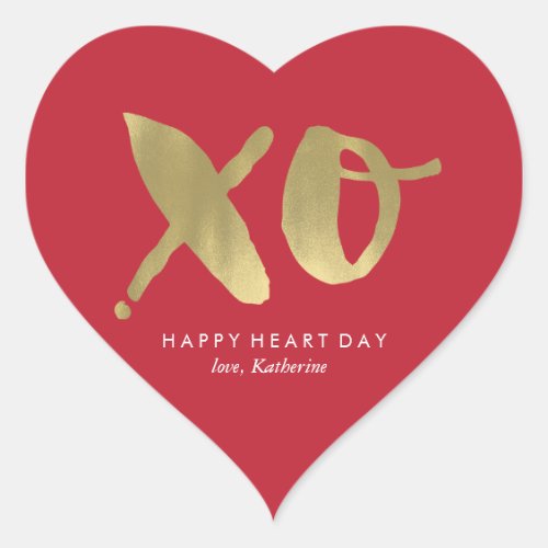 Gold and Red XO Valentines Day Heart Sticker