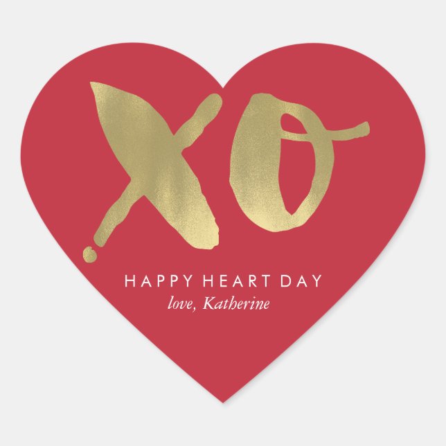 Gold and Red "XO" Valentines Day Heart Sticker (Front)