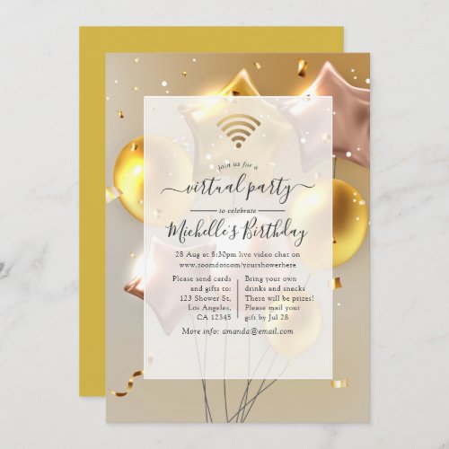 Gold and Rose Gold Balloons Virtual Birthday Party Invitation