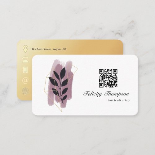 Gold and Rose Gold Brush Strokes QR Code Business Card