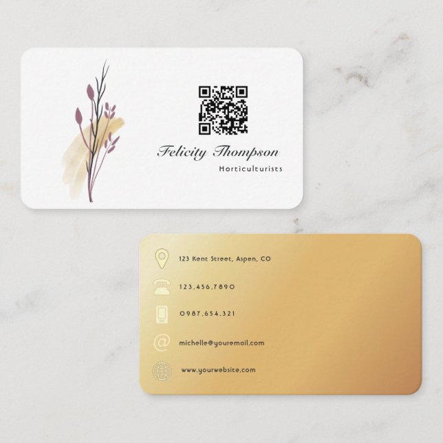 Gold and Rose Gold Brush Strokes QR Code Business Card (Front/Back)