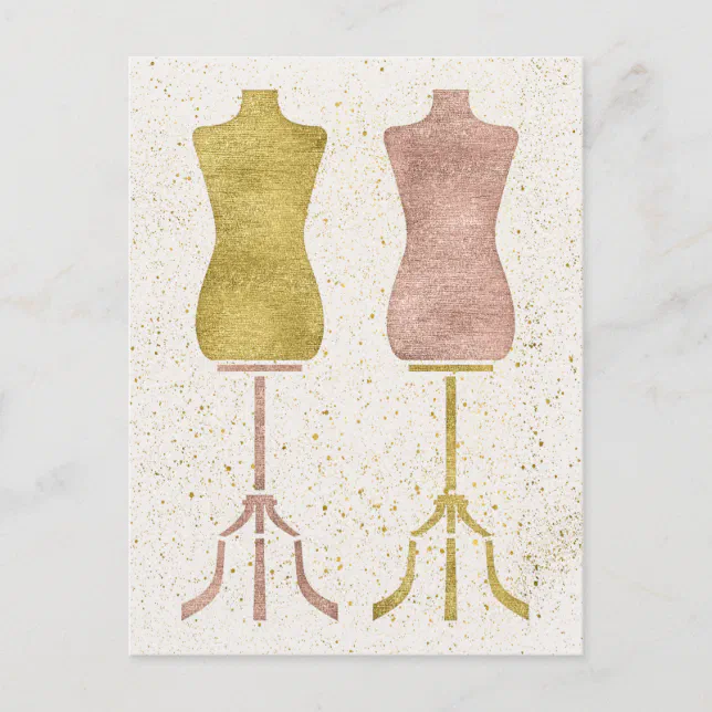 Gold and Rose Gold Fashion Design Dress Forms Postcard (Front)