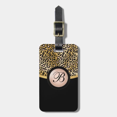 Gold and Rose Leopard Animal Print  Monogram Luggage Tag