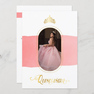 Gold and Rose Pink Photo Quinceanera Invitation