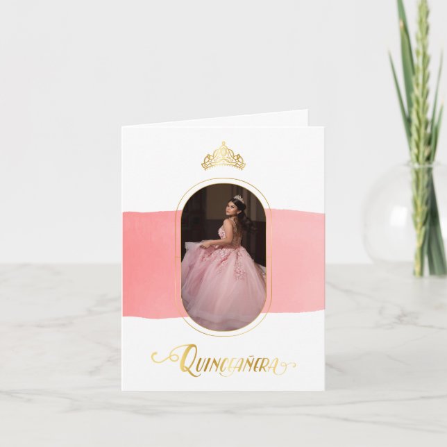 Gold and Rose Pink Photo Quinceanera Invitation (Front)