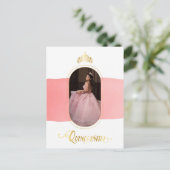 Gold and Rose Pink Photo Quinceanera Invitation Postcard (Standing Front)
