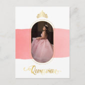 Gold and Rose Pink Photo Quinceanera Invitation Postcard (Front)