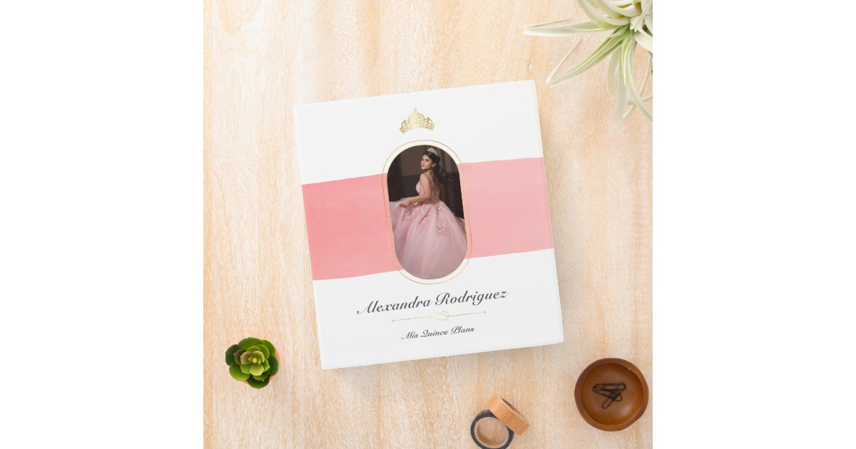 Gold and Rose Pink Photo Quinceanera Planning 3 Ring Binder