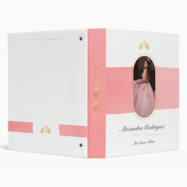 Gold and Rose Pink Photo Quinceanera Planning 3 Ring Binder (Background)
