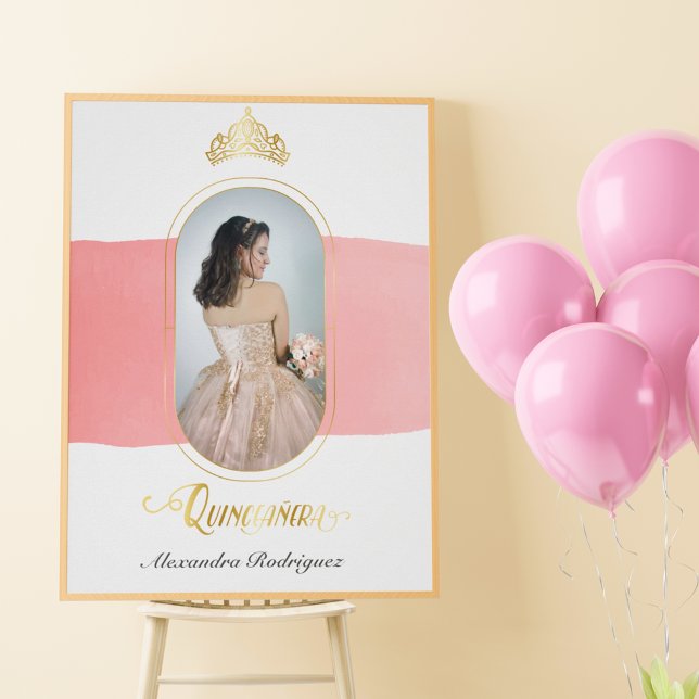 Gold and Rose Pink Photo Quinceanera Poster (Creator Uploaded)
