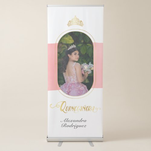 Gold and Rose Pink Photo Quinceanera Retractable Banner