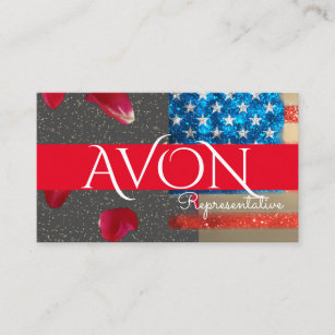 Gold and Roses Patriotic American Flag Avon Business Card